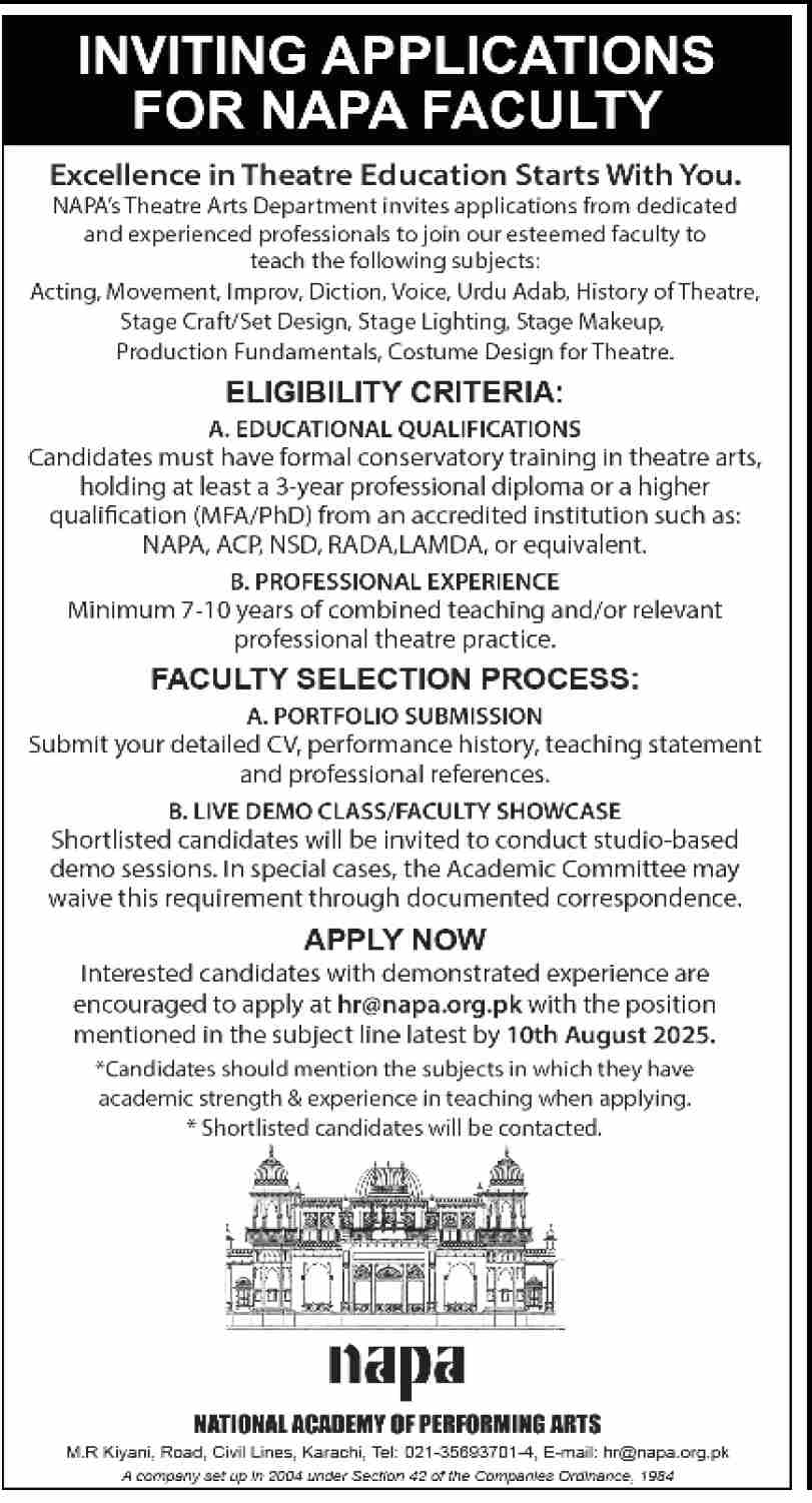 Jobs in National Academy for Performing Arts Karachi